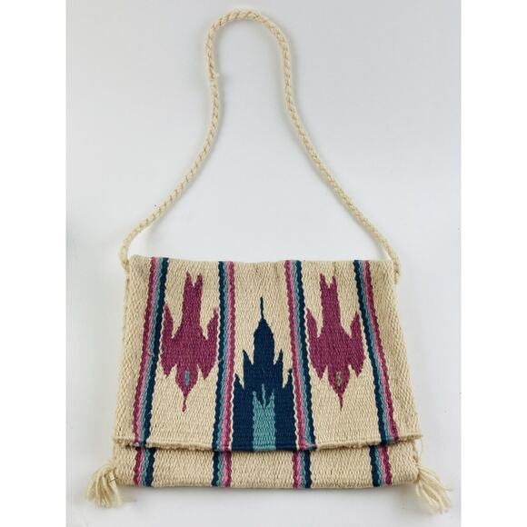 Southwest Tote Bag Birds Woven Shoulder Aztec Hippie Horse Blanket Messenger Pin - Picture 1 of 11